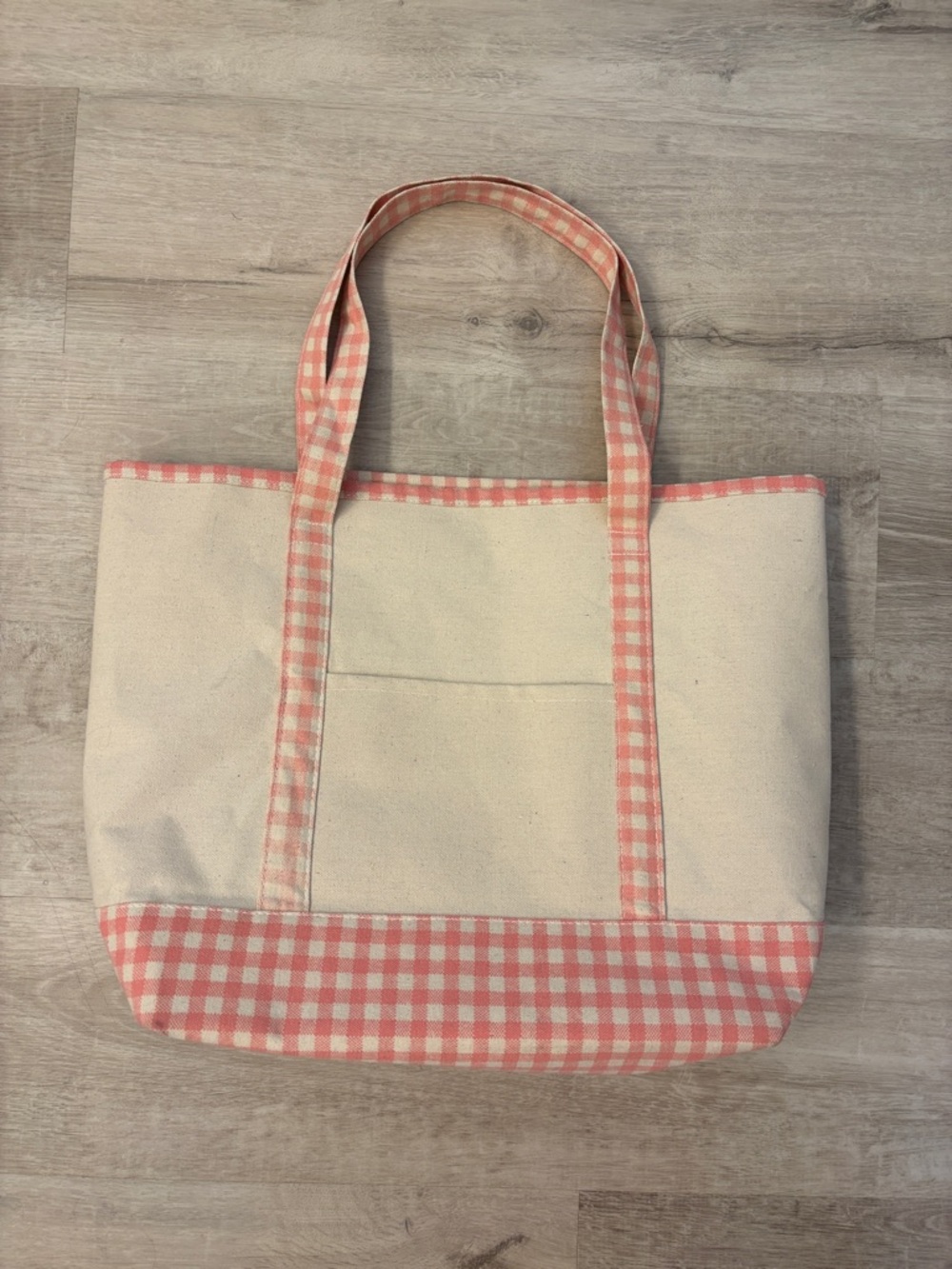 Canvas Tote Bag with Pink Gingham Trim